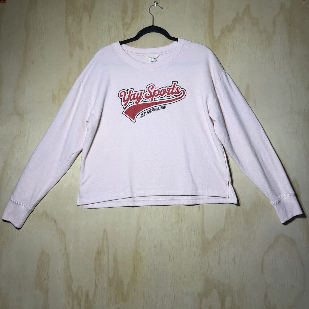 Lucky Brand Yay Sports Graphic Sweatshirt Womens Large Pink Cropped Pullover NWT